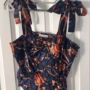 Ulla Johnson Floral Navy Top
